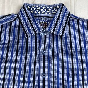 Robert Graham Vibrant Blue and Black Striped Shirt XL